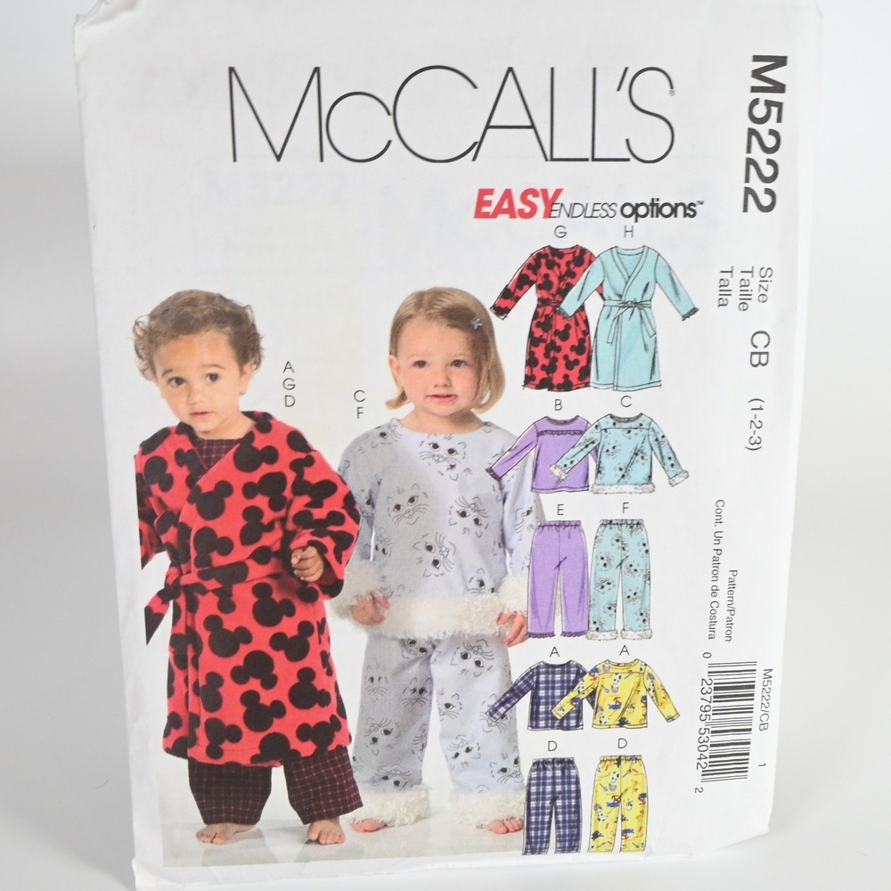 McCall's M5222 Sewing Pattern Toddler 1-2-3 Robe Pants Top Uncut Factory Folded